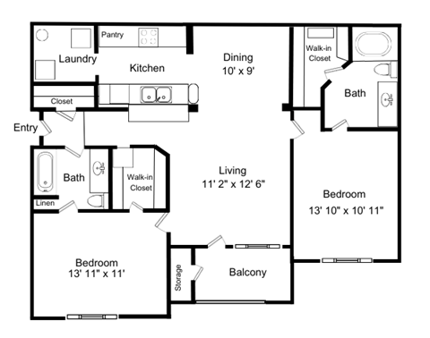 2D Floorplan for Windsor Vinings Apartment's B1 Paddington Layout