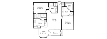 2D Floorplan for Windsor Vinings Apartment's B2 Grand Central Layout