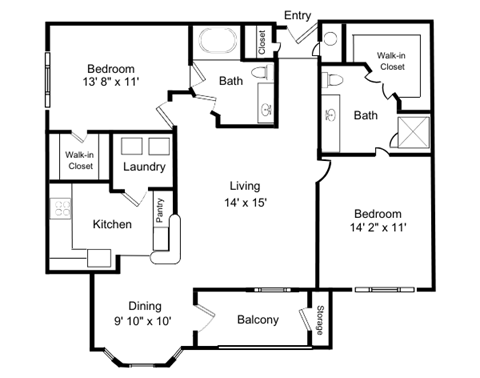 2D Floorplan for Windsor Vinings Apartment's B2 Grand Central Layout