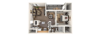 A 3D rendered image of a dollhouse interior.