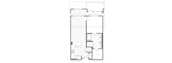 A floor plan of a residence with a living room, dining room, kitchen, and bathrooms.