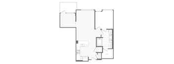 A floor plan of a house with a closet, bathroom, and kitchen.