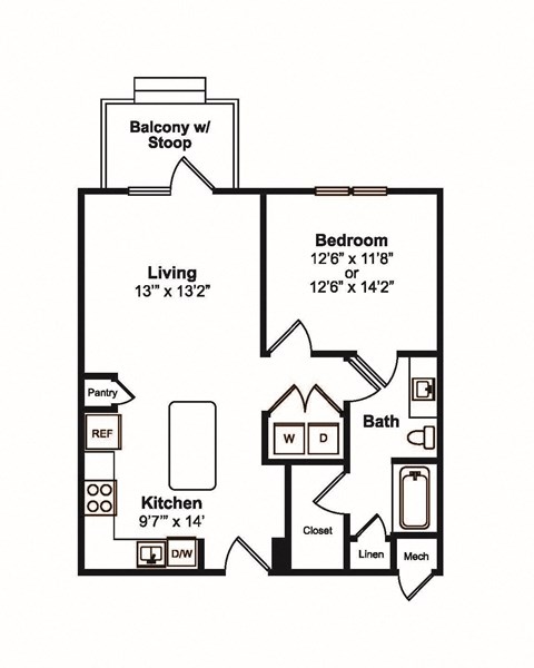 1 Bedroom 1 Bathroom Floor Plan at Yaupon by Windsor, Austin, TX