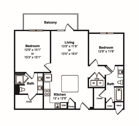 2 bedroom 2 bath Floor Plan at Yaupon by Windsor, Texas