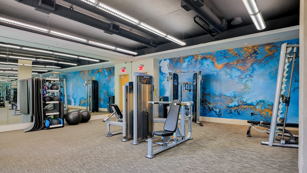 Fully-equipped fitness center at Crescent at Fells Point by Windsor 21231, MD