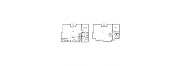 a floor plan of two different layouts of a house with two bedrooms and a bathroom