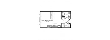 a floor plan of a small house with a bedroom and a bathroom