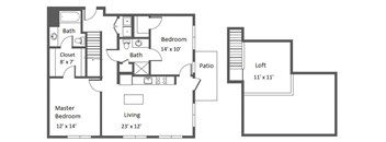 A black and white image of a house floor plan.