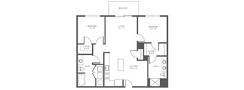 A black and white image of a floor plan for a balcony apartment.