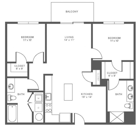 A black and white image of a floor plan for a balcony apartment.