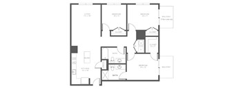 A black and white image of a house floor plan.
