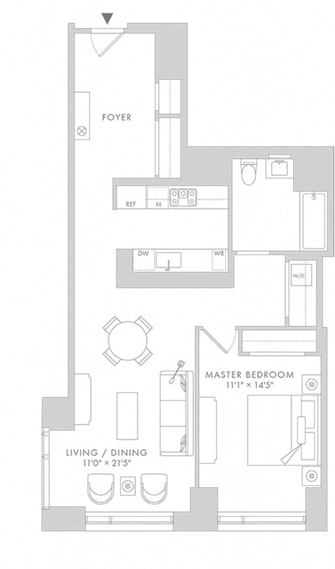 a floor plan of a house with a bedroom and a living room