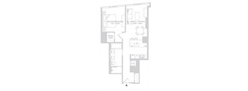 a floor plan of a small house with a bedroom and a living room