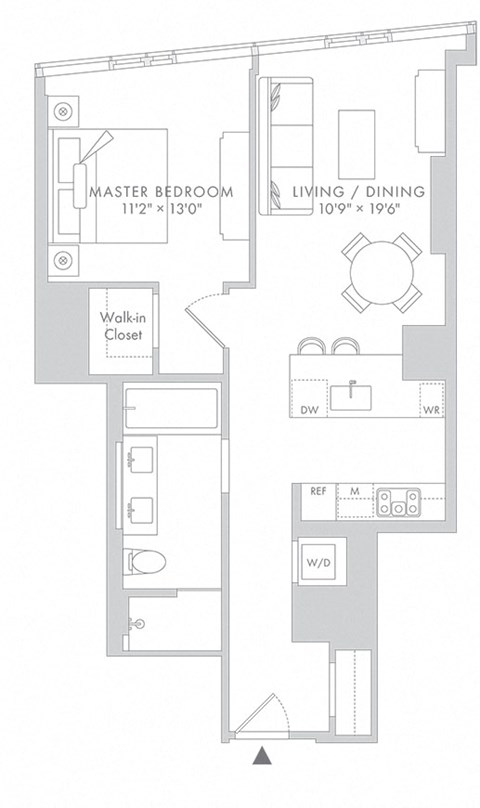 a floor plan of a small house with a bedroom and a living room
