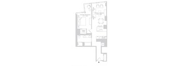 a floor plan of a small house with a bedroom and a living room