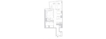 a floor plan of a small house with a bedroom and a living room