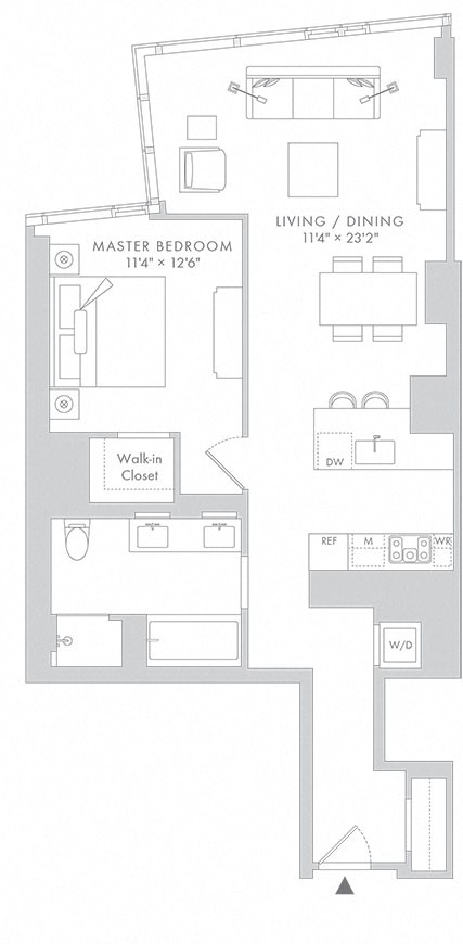 a floor plan of a small house with a bedroom and a living room