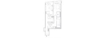 a floor plan of a small house with a bedroom and a living room