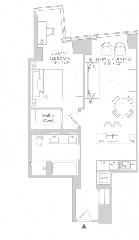 a floor plan of a house with a bedroom and a living room