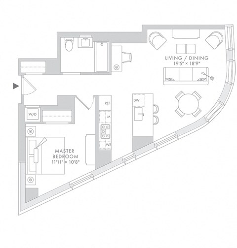 a floor plan of a bedroom floor plan with a bathroom and a living room