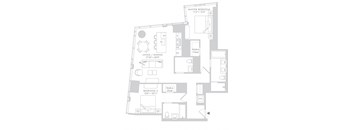 a floor plan of a house with furniture and a courtyard