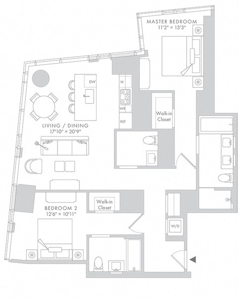 a floor plan of a house with furniture and a courtyard