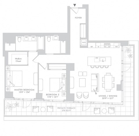 the floor plan of the house with the furniture on it