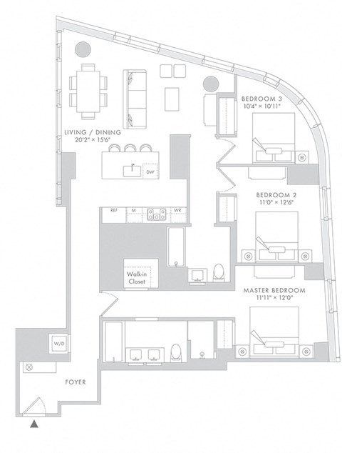 floor plan of the upper level of a town house