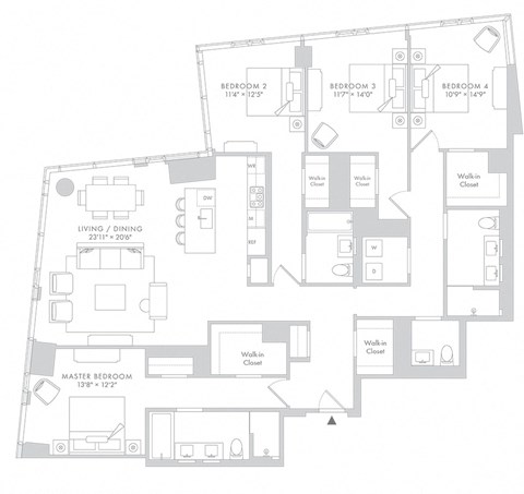 a floor plan of a house with many rooms and a staircase