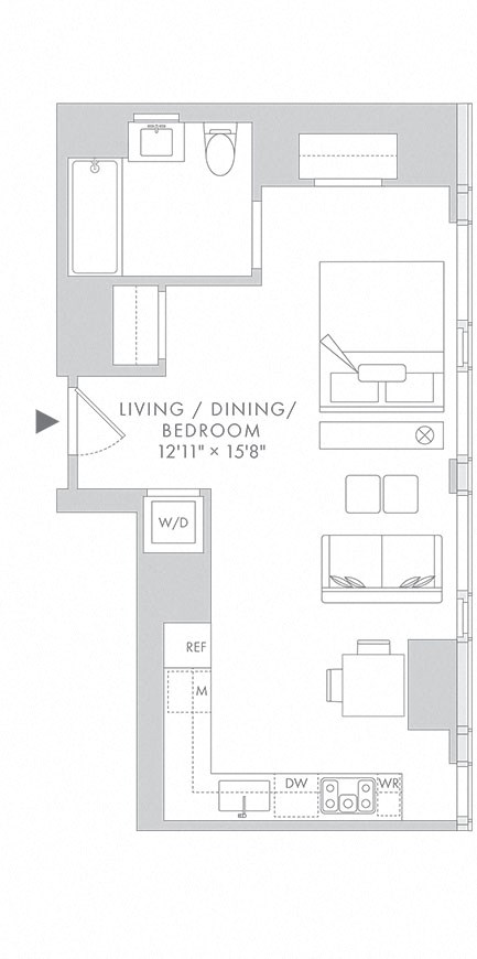 a floor plan of a small house with a bedroom and a living room