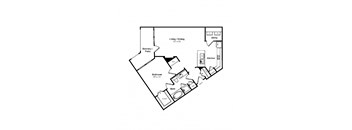 a floor plan of a studio apartment with a bedroom and a living room
