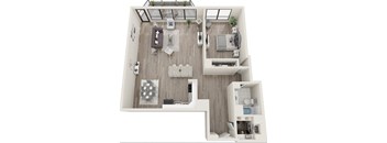 a 3d floor plan of a living room with a bedroom