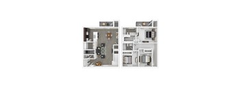 A diagram of a house with two floors, showing the layout of the rooms.