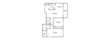 A floor plan of a home with a living room, dining room, kitchen, and three bedrooms.
