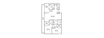 A floor plan of a house with a breakfast nook, kitchen, dining room, living room, and two bedrooms.