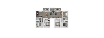 A top-down view of a two-bedroom apartment layout.