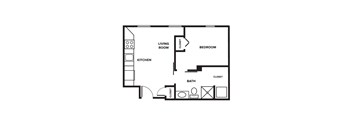A simple black and white drawing of a house layout.
