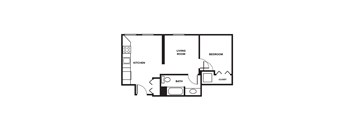A simple black and white drawing of a house layout with labeled rooms.