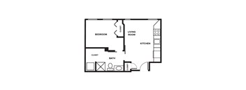 A simple black and white floor plan of a small apartment.