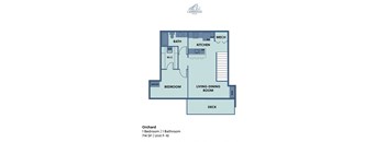 A floor plan of a one bedroom apartment with one bathroom.