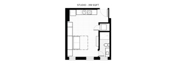 A floor plan of a studio apartment with 318 square feet.