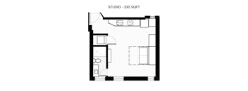 A floor plan of a studio apartment with a total area of 330 square feet.