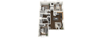 A 3D floor plan of a house with dimensions 140x113.
