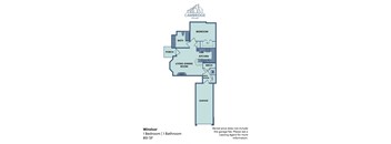 A floor plan for a one bedroom apartment with one bathroom.
