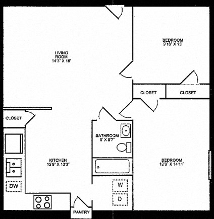 Stratford Apartments Kearney NE 2 Bedroom 1 Bathroom Floorplan