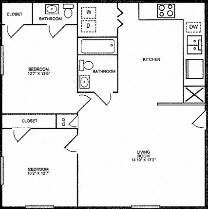 Stratford Apartments Kearney NE 2 Bedroom 2 Bathroom Floorplan