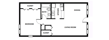 1 Bed - 1 Bath - 665 sqft