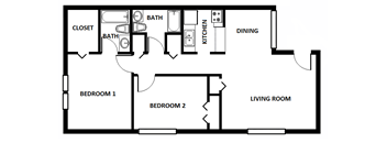 2 Bed - 2 Bath - 950 sqft