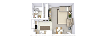 This is a 3D-floor plan providing a detailed, angled view of the space with room layouts, furniture placement, and spatial flow. Features a Studio, 1 bathroom/s, and approximately 580 Sq. Ft
