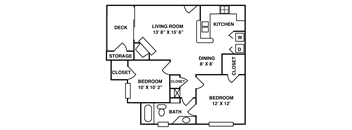 2 Bed | 1 Bath - 856 sq. ft.